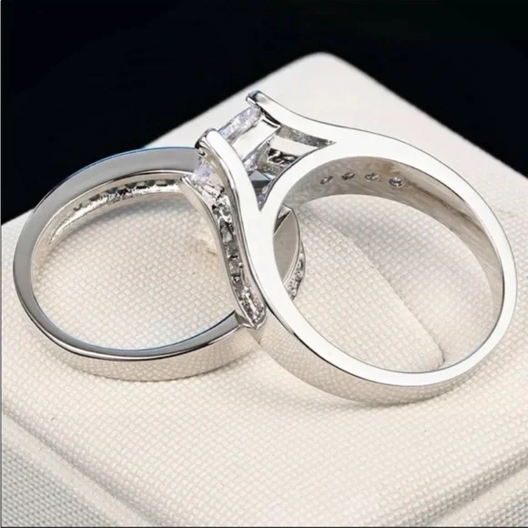 NEW WOMEN’S 2PC/SET 925 SILVER DIAMOND RING - Picture 6 of 6